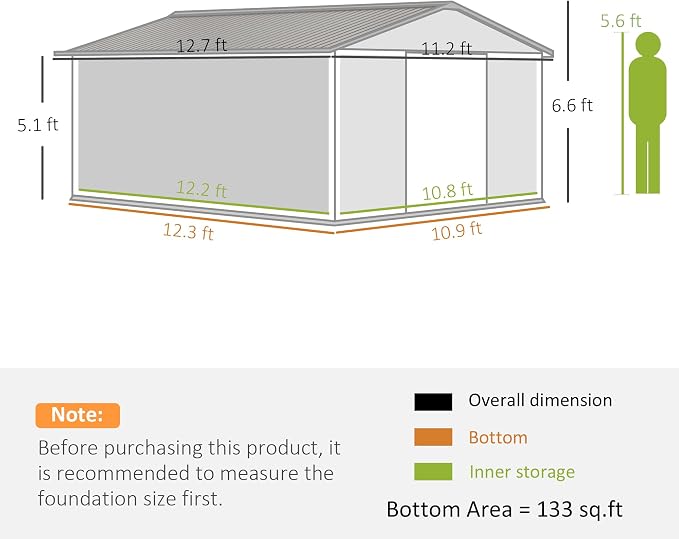 Outsunny 11' x 13' Outdoor Storage Shed, Garden Tool Metal Shed - Image 7