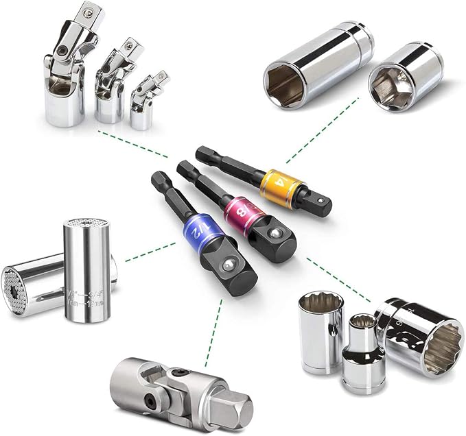 Socket Adapter Extension Set, 1/2 Inch Hex Shank, Impact Grade, Power Drill to - Image 2