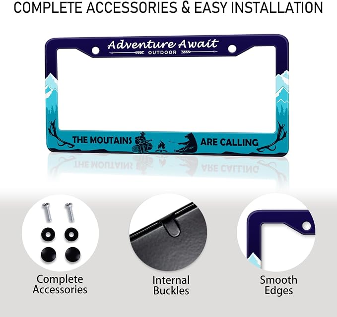 Adventure Await License Plate Frame, Mountains Forest Bear Outdoor License - Image 7