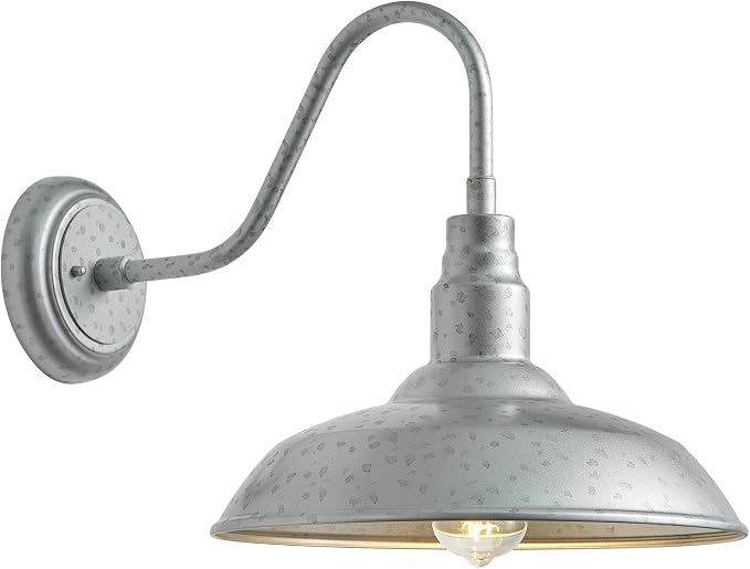 10'' Dome Outdoor Gooseneck Barn Light, Galvanized Steel Exterior Wall Lantern by GOALPLUS