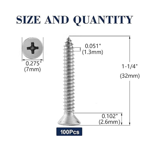 #6 x 1-1/4" Wood Screw 100Pcs 18-8 Stainless Steel Screws Flat Head Phillips - Image 2