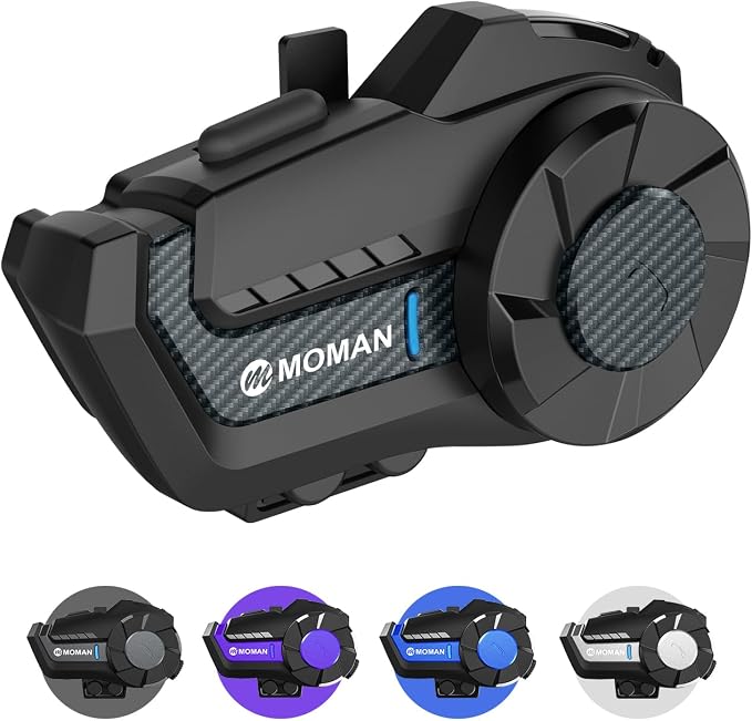 Motorcycle Intercom Headset, Moman H2 Pro【1 Pack Carbon】 Helmet Wireless by Moman
