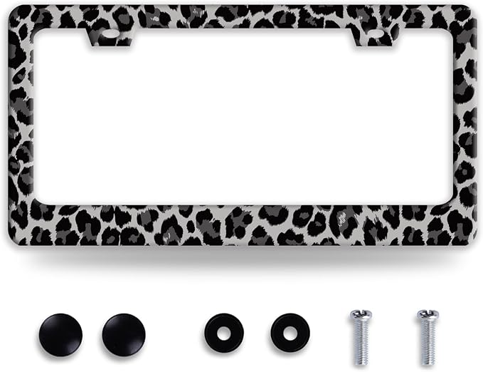 Black Gray Leopard Print License Plate Frame Beautiful Cheetah Print License by BRAGHRTED