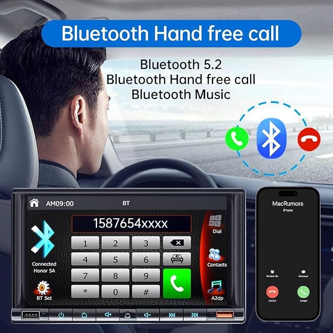 7" Wireless Double 2 Din Car Stereo Apple Carplay Radio Screen - Image 3