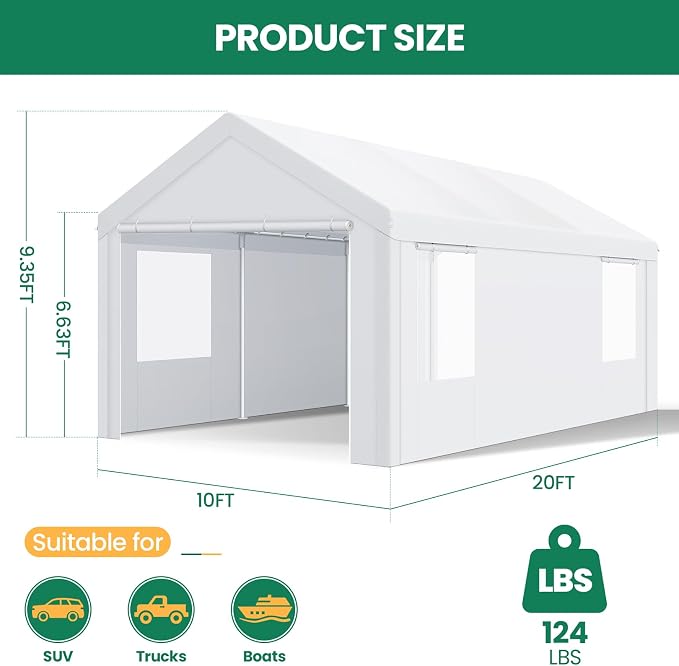 COBIZI Carports 10x20 Heavy Duty Car Canopy Garage - Image 6