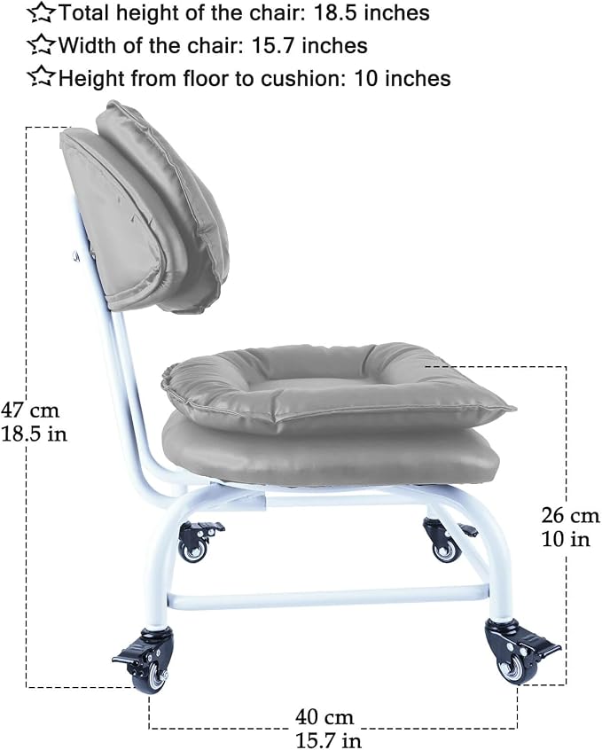 Rolling Stool Wide Seat with Back Rolling Chair 4 Wheels with Brakes - Image 4