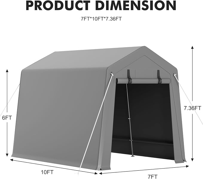 7 x 10 ft Carport Storage Shed, Portable Garage - Image 5