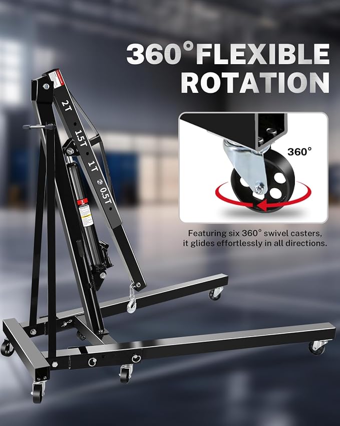 2-Ton Folding Engine Hoist, Hydraulic Shop Crane - Image 3