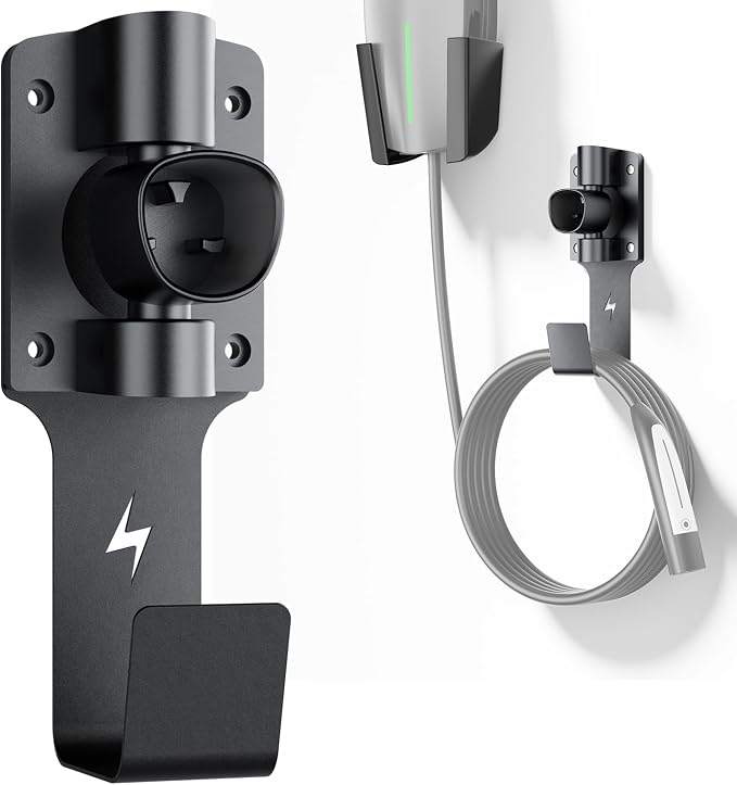 for Tesla Charger Holder, with 180° Rotation Nozzle Dock, Metal J-Hook by FOCSPROD