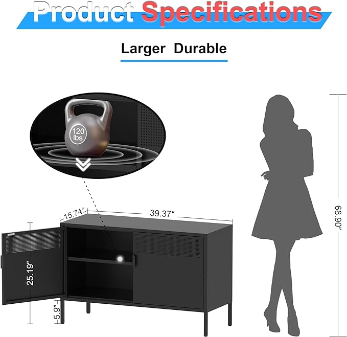 2 Door Storage Sideboard, Metal Storage Cabinet - Image 2