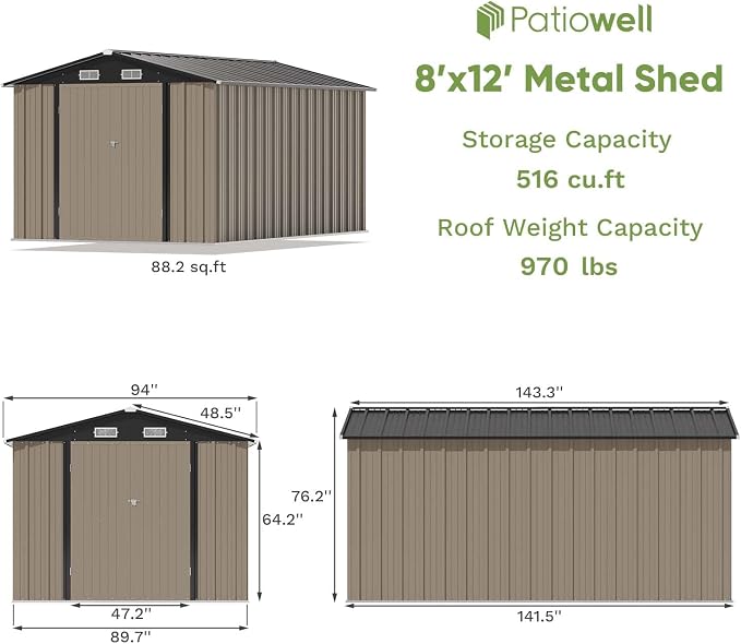 Patiowell 8 x 12 FT Metal Storage Shed - Image 7