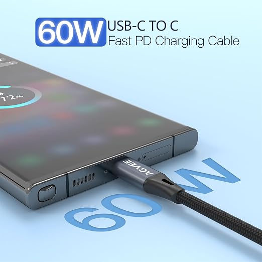 AGVEE 3ft Coiled Short USB-C to USB-C Charging Cable 60W PD Fast Charger Cord - Image 2