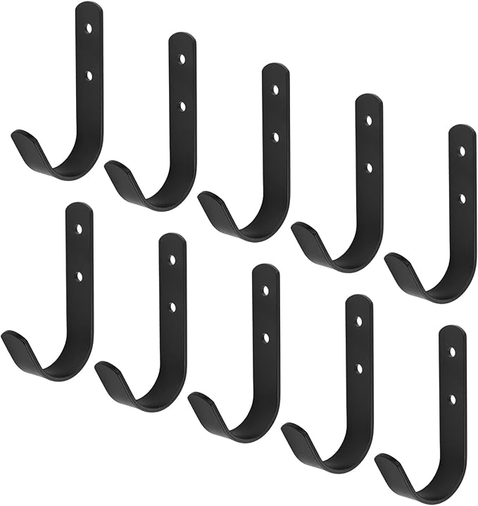 10 Pack Black Steel J Hook, 4-1/4" x 2-1/8" Wall Mount Utility Hook by OTTFF