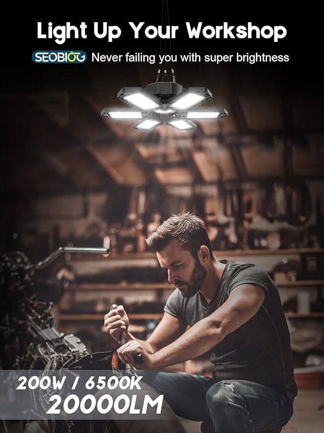 SEOBIOG 2 Pack Plug in Garage Light, Upgraded 200W 20000LM Linkable LED Shop - Image 2