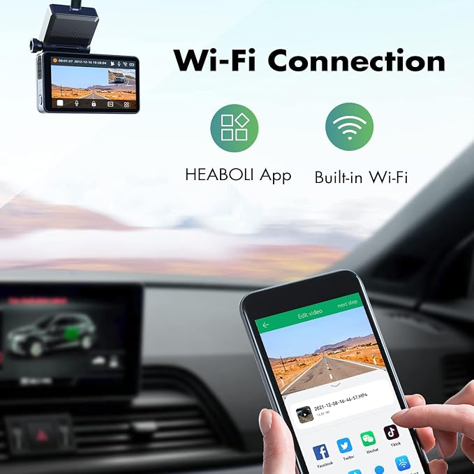 4K Dual Dash Cam Front and Rear, Wi-Fi GPS, 3 Inches IPS Touch Screen, Car - Image 3