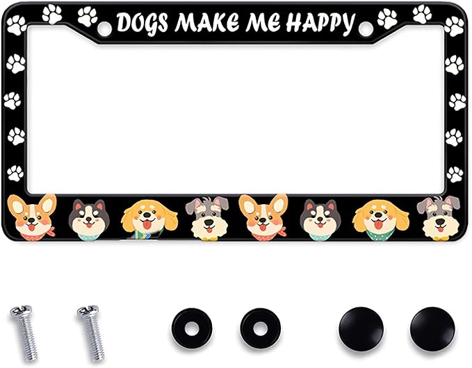 Dogs License Plate Frame, Lovely Puppies Dogs Paws Printed License Plate Holder by MIXWIT