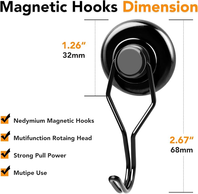 MIKEDE 110 LBS Black Magnetic Hooks, 6 Pack Swivel Swing Magnet Hooks Heavy Duty - Image 4