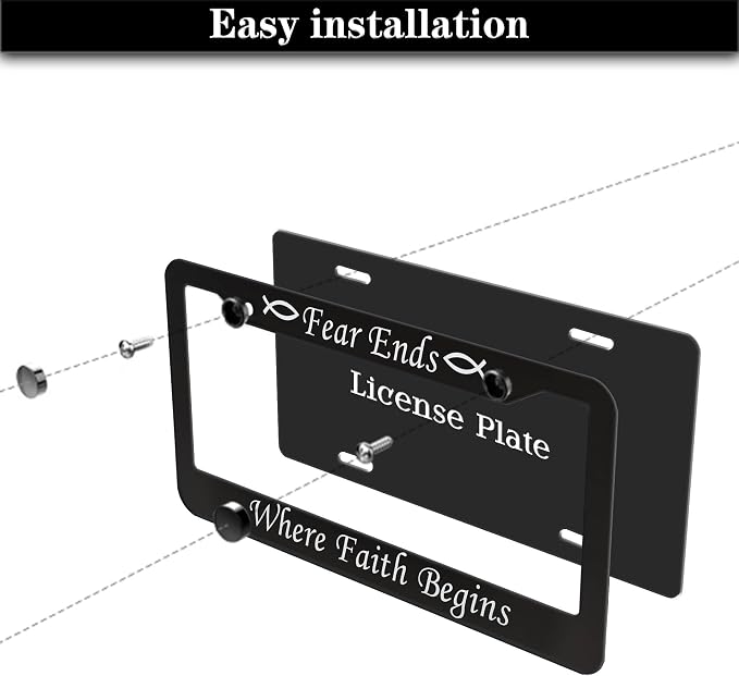License Plate Frames Black and White Car Plate Frame Fear Ends When Faith - Image 7