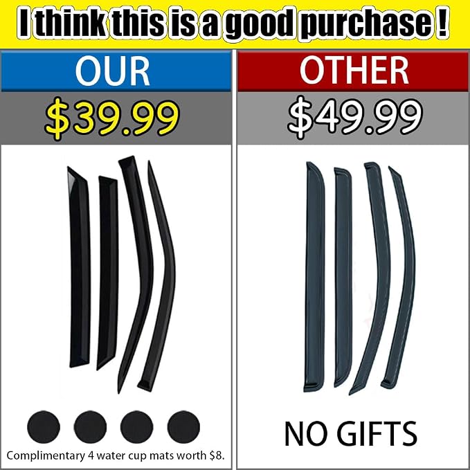 Rain Guards for Honda Pilot 2009-2015, Tape-on Side Window Deflectors, Window - Image 2