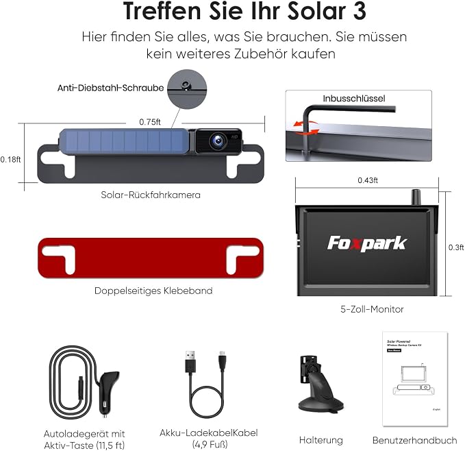 Solar Wireless Backup Camera, 1080P 5'' Monitor Back Up Camera Systems Wireless - Image 8