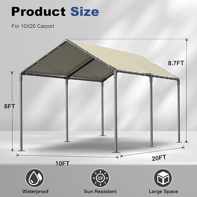 Grezone 10 x 20ft Heavy Duty Carport, Portable Car Tent Garage, All Season UV - Image 3