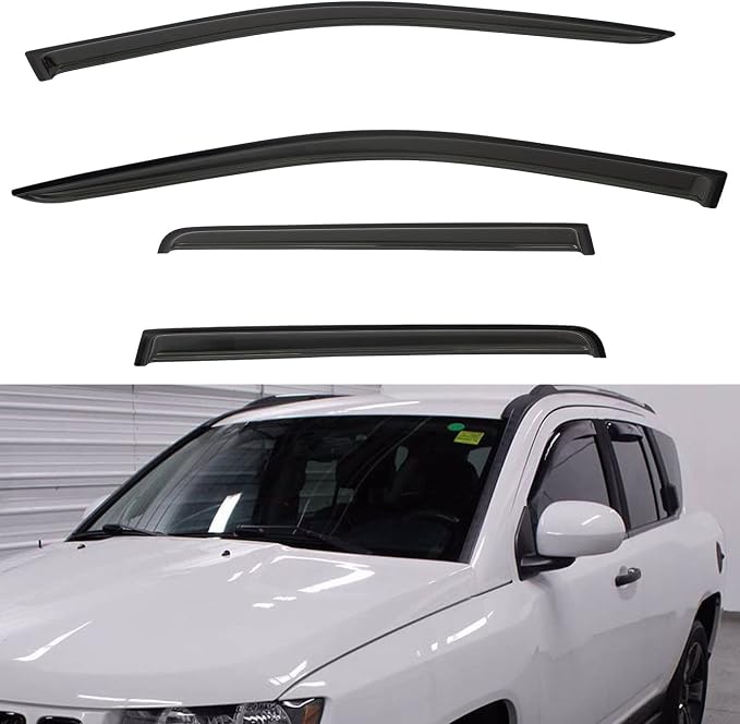 4pcs Front+Rear Smoke Tint Sun/Rain Guard Outside Mount Tape-On Vent Window by LQQDP