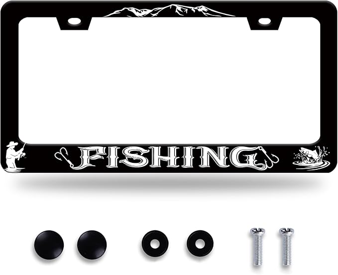 Fishing License Plate Frame Personalised License Plate Stainless Steel Funny by GORSNKYE
