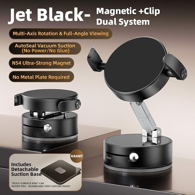 2025 Upgraded Foldable 2-in-1 Clip & Vacuum Magnetic Suction Car Phone Holder - Image 2