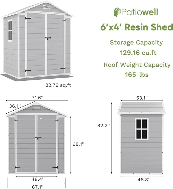 Patiowell 6x4 FT Plastic Outdoor Storage Shed, Resin Shed Perfect to Store - Image 5