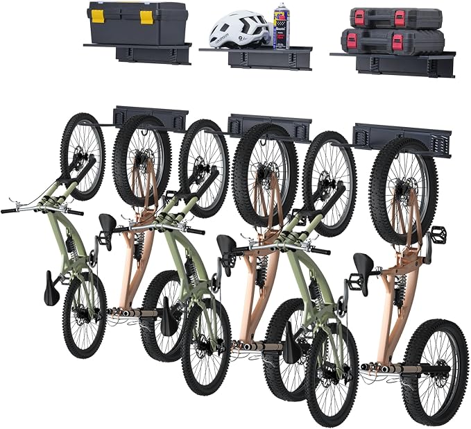 VEVOR Bike Storage Rack, 6 Bike Racks and 3 Helmets Hooks, Wall Mount Bike - Image 9
