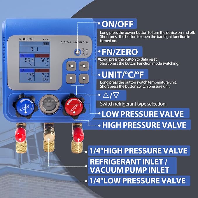 Digital Manifold Gauge Set, HVAC Pressure and Air Tightness Test Gauges - Image 2