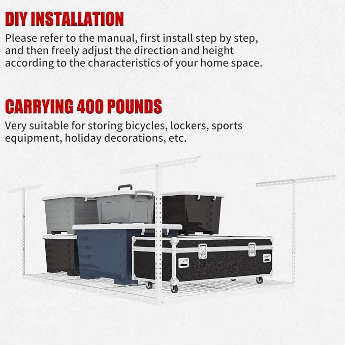 Heavy Duty Overhead Garage Storage Rack, Adjustable Organization System - Image 6