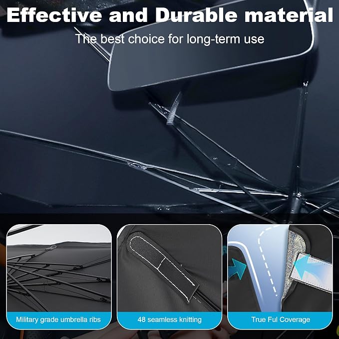 Windshield Sun Shade Umbrella, Portable Foldable, Spring Structure Wind Shield - Image 5