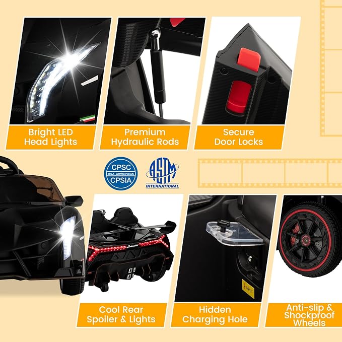 Costzon Ride on Car, Lamborghini Licensed 12V Battery Powered 4WD Sports Car - Image 4