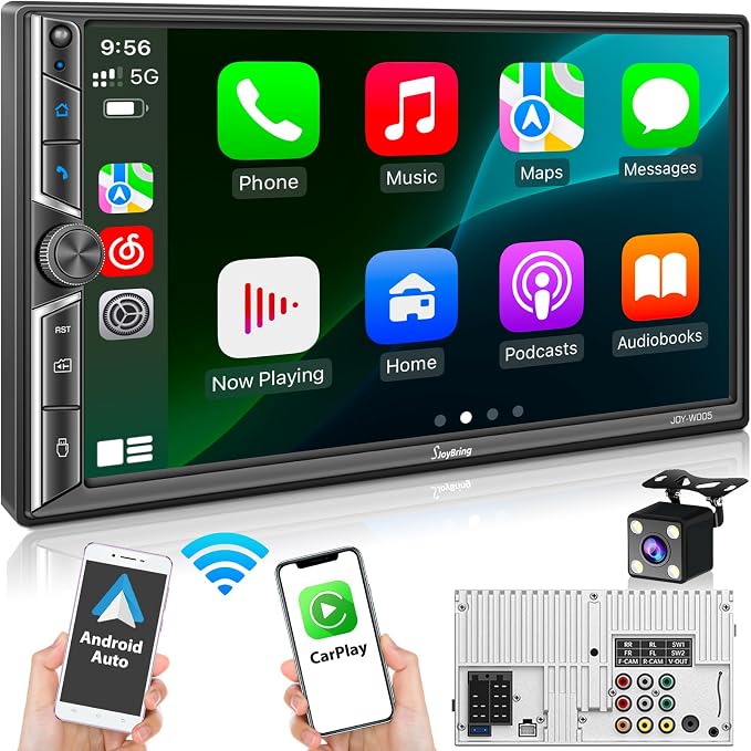 Double Din Car Stereo with Wireless Apple CarPlay and Android Auto, Mirrorlink by SjoyBring
