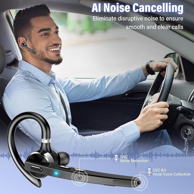 Bluetooth Headset, Wireless Bluetooth 5.3 Earpiece, 90Hrs Hands Free Headset - Image 5