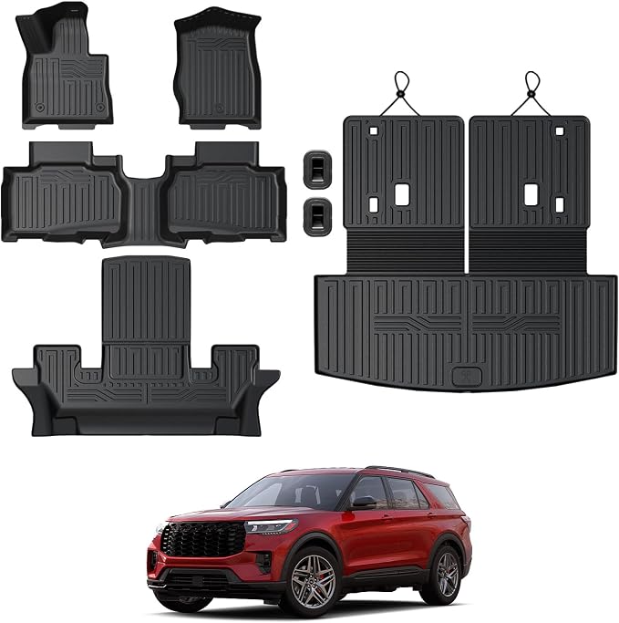 Floor Mats for 2025 2020-2024 Ford Explorer, All Weather TPE Floor Mat Cargo Mat by GALVAGNITE