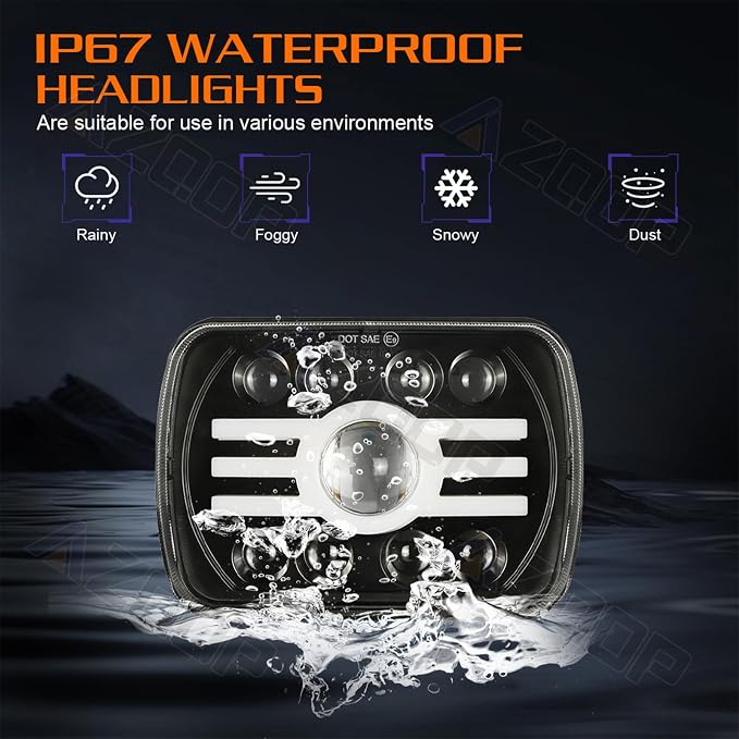5x7 7x6 Inch LED Headlights, H6054 80W Headlights, Turn Signals, DOT Approved - Image 4
