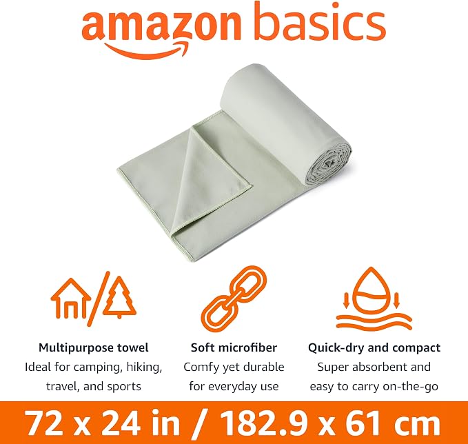 Amazon Basics Camping and Hiking Towel, Microfiber Towel, Fog Green - Image 2