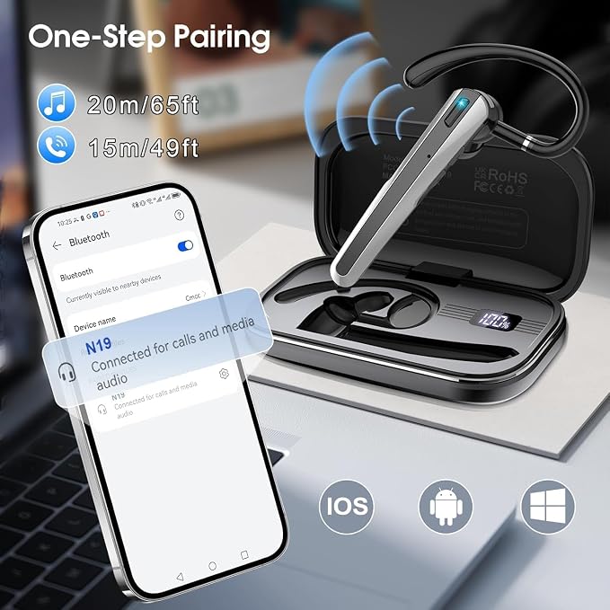 Bluetooth Headset V5.3, Wireless Earpiece - Image 4