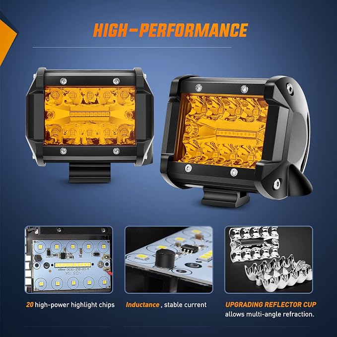 Nilight 2PC 4Inch Amber Led Pods Triple Row 60W Flood Spot Combo Driving Fog - Image 3