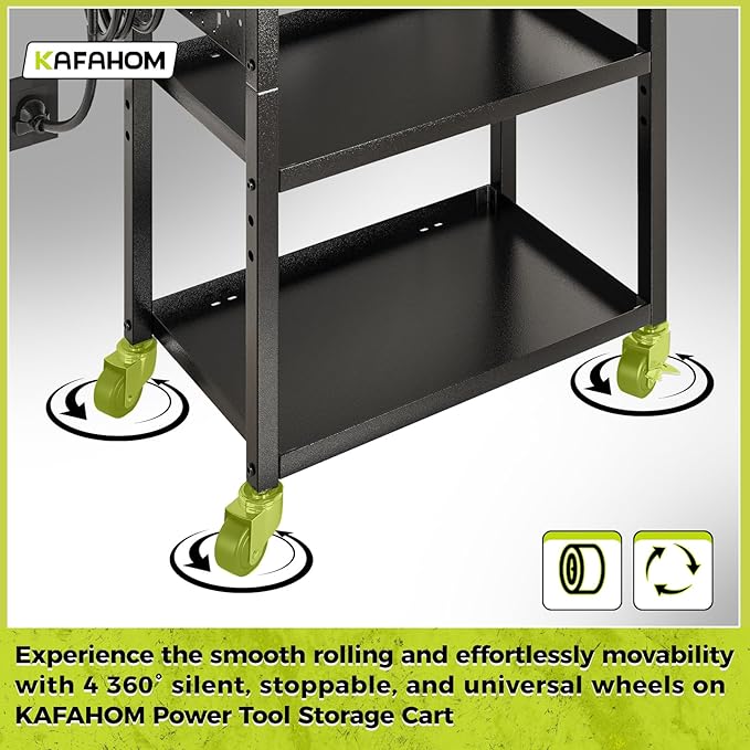 KAFAHOM Power Tool Cart with Charging Station, Rolling Cart with Drawer - Image 6