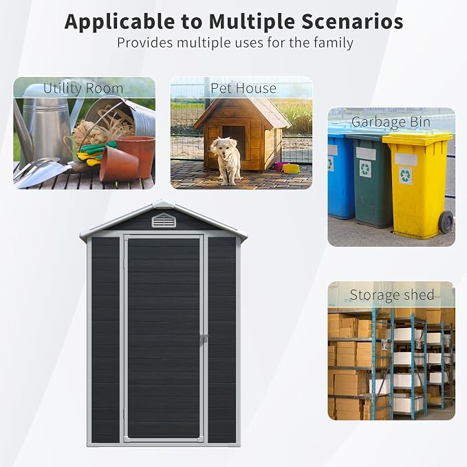 4x6 FT Outdoor Storage Shed, Resin Garden Shed - Image 6