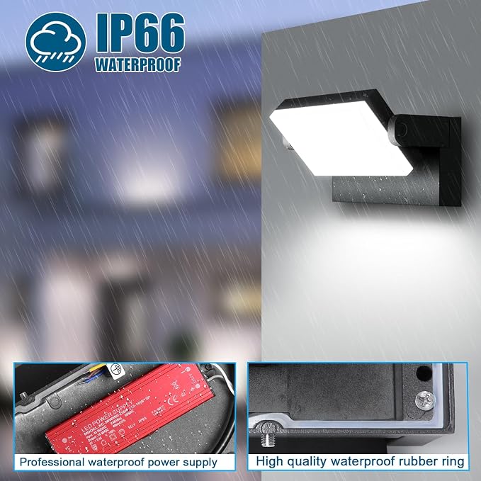 40W Outdoor Flood Light, 5000K 360° Rotating LED Wall Light, IP66 Waterproof - Image 4