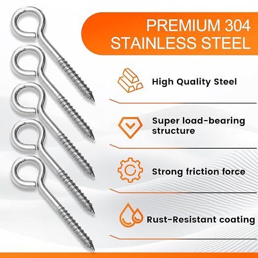 2Pcs Self Tapping Eyelet Screw Eye Bolt，6 Inch Heavy Duty Screw Eyes Hooks ，M10 - Image 3