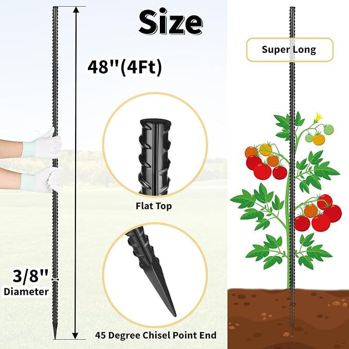 Rebar Stakes 48 inches 16-Pack Concrete Form Stakes Straight 3/8" Diameter - Image 2