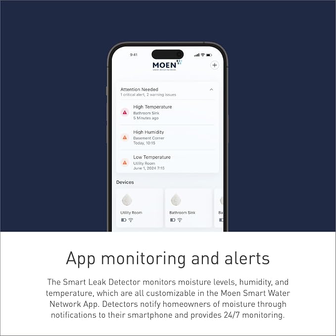 Moen White Flo Smart Water Leak Detector, Water Sensor Alarm - Image 2