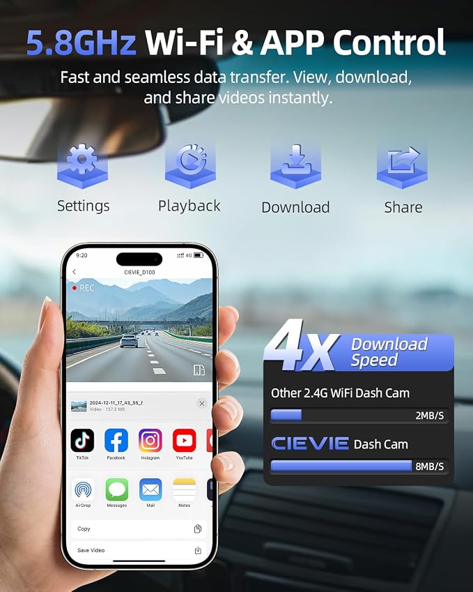 4K Dash Cam Front and Rear, 64GB SD Card, 1.5” IPS Display Car Camera, 5Ghz - Image 4