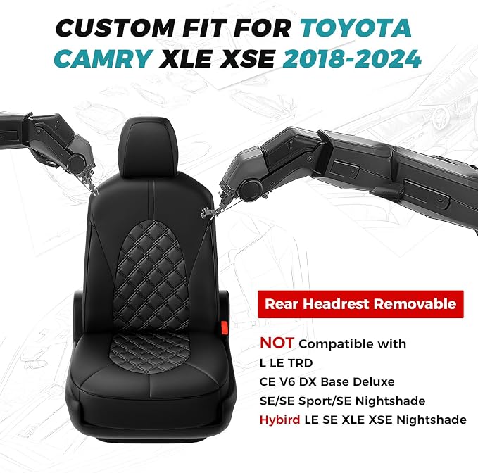 for Toyota Camry Seat Covers XLE XSE V6 2018 2019 2020 2021 2022 2023 2024 - Image 2