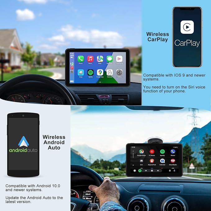 Compatible Wireless Apple CarPlay Android Auto Car Screen, 7 Inch HD Bluetooth - Image 2